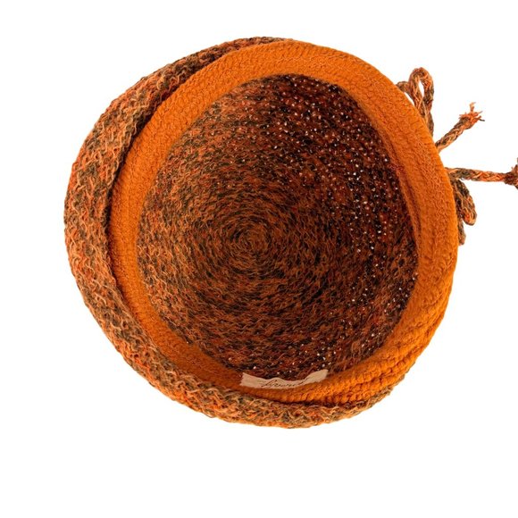 Everett Original Knitted Beret Hat VTG 70s Orange Brown Textured Wool Bow Retro - Picture 6 of 13